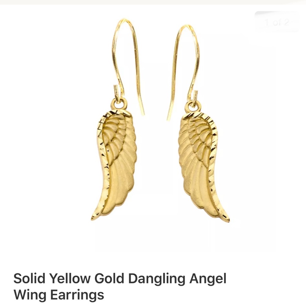 14k Solid Gold Angel Wings Earrings